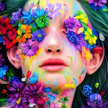 Digital Arts titled "Goddess of flowers" by Mina Nakamura, Original Artwork, Digital Painting