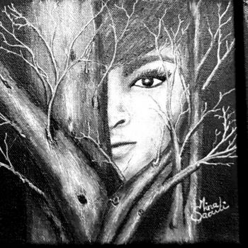 Malerei mit dem Titel "Derrière les arbres…" von Mina Saouti, Original-Kunstwerk, Acryl