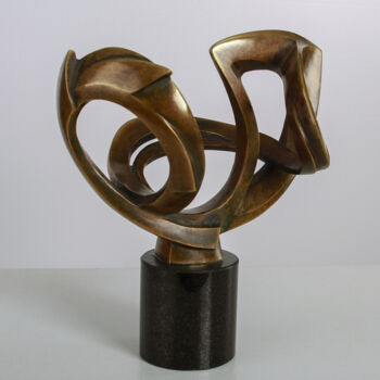 Sculpture titled ""Infinit V"" by Mircea Puscas, Original Artwork, Bronze Mounted on Stone