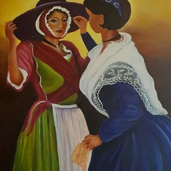 Painting titled "Les Arlesiennes" by Mireille Bernard, Original Artwork, Oil