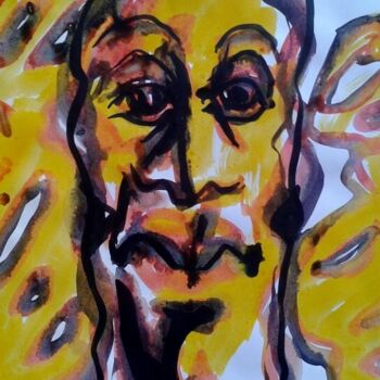 Painting titled "Faciès III" by Mireille Bonard, Original Artwork, Ink