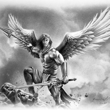 Dibujo titulada "ANGEL WARRIOR" por Miro Gradinšćak, Obra de arte original, Grafito