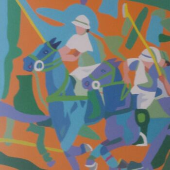 Pintura titulada "2 joueurs de polo" por Mirou Navalon, Obra de arte original, Acrílico Montado en Bastidor de camilla de ma…