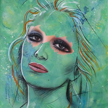 Painting titled "Mina" by Simona Zecca, Original Artwork, Acrylic Mounted on Wood Stretcher frame