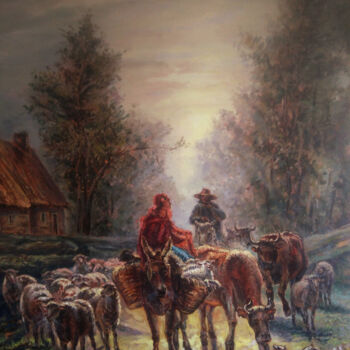 「"На рынок". To the…」というタイトルの絵画 Dmitry Lazarevによって, オリジナルのアートワーク, オイル