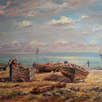 Painting titled "Лодки" by Dmitry Lazarev, Original Artwork, Oil