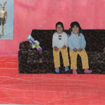Collagen mit dem Titel "Des jumelles et deu…" von Missterre Apocalypse, Original-Kunstwerk, Textilien