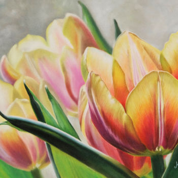 Peinture intitulée "Tulipes" par Marie-Jeanne Fawer, Œuvre d'art originale, Pastel