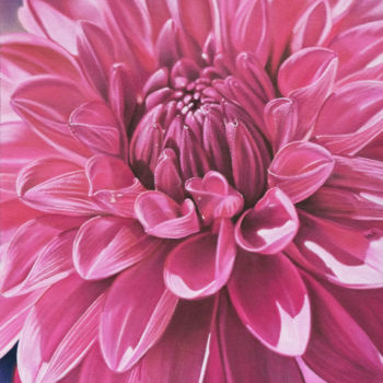 Peinture intitulée "Dahlia mauve" par Marie-Jeanne Fawer, Œuvre d'art originale, Pastel