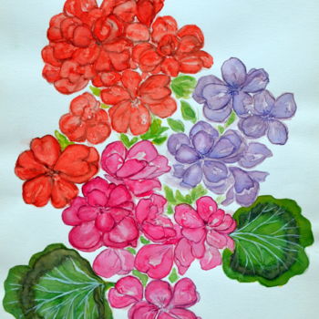绘画 标题为“Géraniums” 由Marie-Josée Reyes, 原创艺术品, 水彩