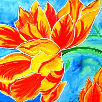 Картина под названием "Tulips vibrant and…" - Artbymanjiri, Подлинное произведение искусства, Акрил