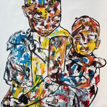 Malerei mit dem Titel "Mother and baby pai…" von Jafeth Moiane, Original-Kunstwerk, Acryl