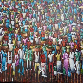 Painting titled "African bazaar pain…" by Jafeth Moiane, Original Artwork, Oil