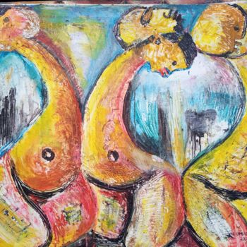 Painting titled "Women in bikinis pa…" by Jafeth Moiane, Original Artwork, Oil