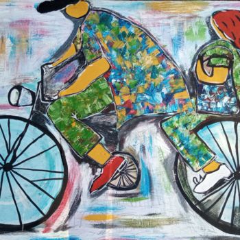 Schilderij getiteld "The bicycle, Acryli…" door Jafeth Moiane, Origineel Kunstwerk, Acryl