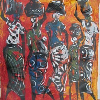 Malarstwo zatytułowany „The African rural w…” autorstwa Jafeth Moiane, Oryginalna praca, Olej