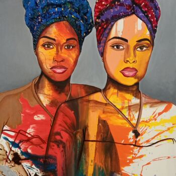 Schilderij getiteld "The sisters" door Jafeth Moiane, Origineel Kunstwerk, Acryl