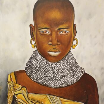 Schilderij getiteld "Beautiful Maasai tr…" door Jafeth Moiane, Origineel Kunstwerk, Acryl