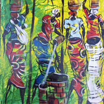 Schilderij getiteld "African women carry…" door Jafeth Moiane, Origineel Kunstwerk, Acryl