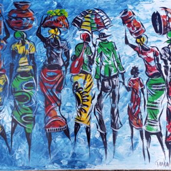 Painting titled "The daily of Africa…" by Jafeth Moiane, Original Artwork, Acrylic