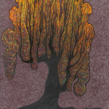 Desenho intitulada "A black tree with a…" por Mmy Rising Sun, Obras de arte originais, Marcador