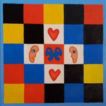 Peinture intitulée "Squared love" par Modern Art, Œuvre d'art originale, Huile