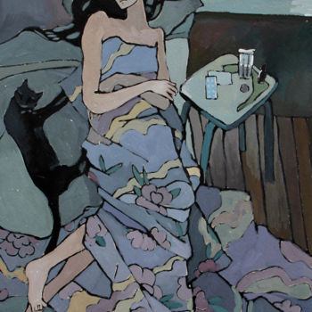 Painting titled "Insomnie" by Taisiia Menigecheva, Original Artwork, Gouache