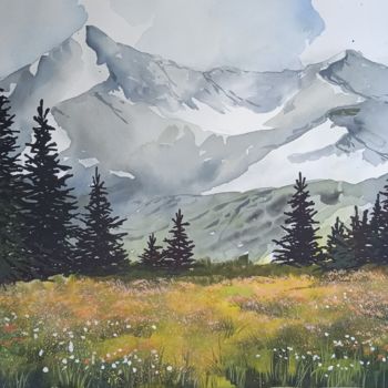 Pintura titulada "Цветущее поле" por Taisiia Menigecheva, Obra de arte original, Acuarela