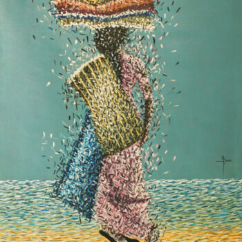 Peinture intitulée "Vendeuse de wax" par Mohamed Dembele, Œuvre d'art originale, Acrylique Monté sur Châssis en bois