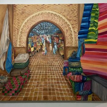 Malerei mit dem Titel "Souq marocain" von Mohamed El Aji, Original-Kunstwerk, Öl