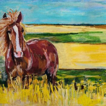 绘画 标题为“Prairie and horse” 由Mohammad Ali, 原创艺术品, 粉彩
