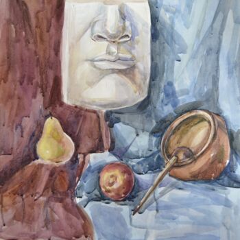Peinture intitulée "Plaster figure-frui…" par Mokhinur Fakhri, Œuvre d'art originale, Aquarelle