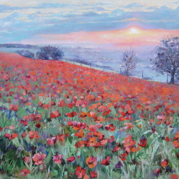 Pintura titulada "Poppy Field" por Molena, Obra de arte original, Oleo