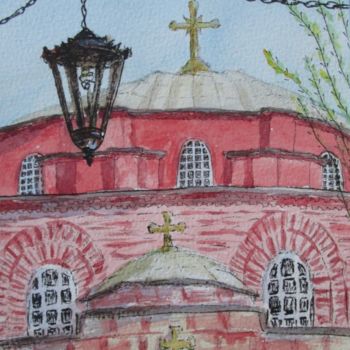 Painting titled "Church of S. Sergiu…" by Tatiana Kassia Senina, Original Artwork, Watercolor