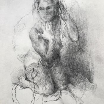 Drawing titled "Akt mit Händen am G…" by Mona Dia, Original Artwork, Pencil