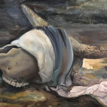 Malerei mit dem Titel "Rinderschädel mit T…" von Mona Dia, Original-Kunstwerk, Öl