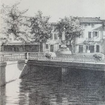 Drawing titled "L'Isle-sur-la-Sorgue" by Monica Barbarino, Original Artwork, Pencil