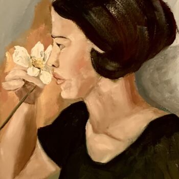 Pintura titulada "Oliendo una flor" por Mónica Caruncho Fontela, Obra de arte original, Oleo