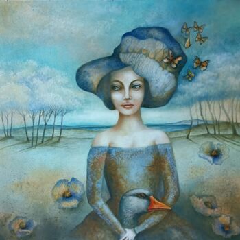 Painting titled "C'era una volta" by Monica Cattaneo, Original Artwork, Oil Mounted on Wood Stretcher frame