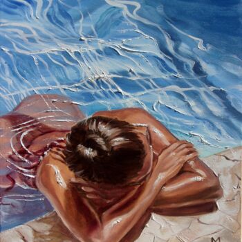 Painting titled "" SUMMER BLUE " (20…" by Monika Luniak, Original Artwork, Oil Mounted on Wood Stretcher frame