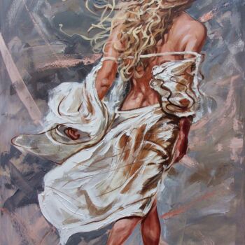 Painting titled "" TAKE MY HAND " (2…" by Monika Luniak, Original Artwork, Oil Mounted on Wood Stretcher frame