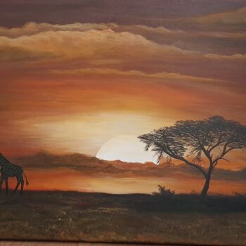 Painting titled "Sunset in Tanzania" by Monika Mucha, Original Artwork, Acrylic