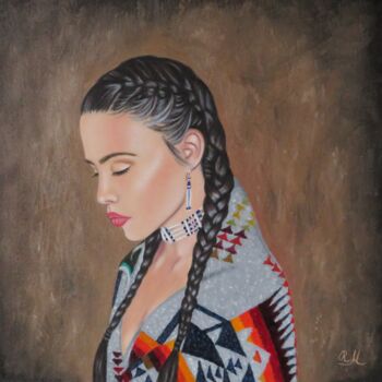 Painting titled ""Native American gi…" by Monika Rembowska, Original Artwork, Oil