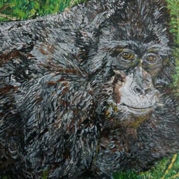 Painting titled "Mountain Gorilla" by Monikr, Original Artwork, Acrylic