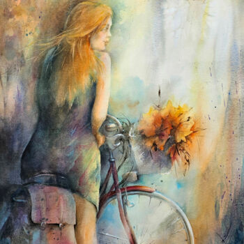 Painting titled "Harmonie automnale" by Monique Delord, Original Artwork, Watercolor