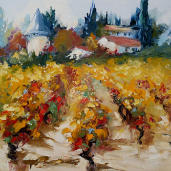 Painting titled "Automne dans les vi…" by Monique Delord, Original Artwork, Oil Mounted on Wood Stretcher frame