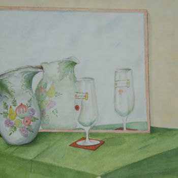 Peinture intitulée "nature morte reflets" par Monique Hirel, Œuvre d'art originale