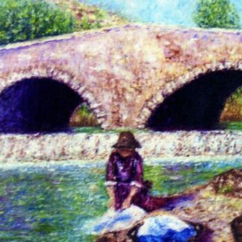 Malerei mit dem Titel "Ancien pont du Brec…" von Monique Laville, Original-Kunstwerk, Öl
