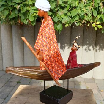 Скульптура под названием "Masaï enfants" - Monique Schoonenburg (MSC), Подлинное произведение искусства, Папье-маше