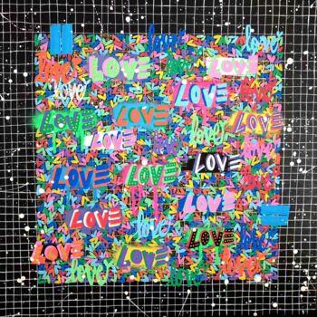 Painting titled "Love Tag" by Monna Art, Original Artwork, Spray paint Mounted on Wood Stretcher frame